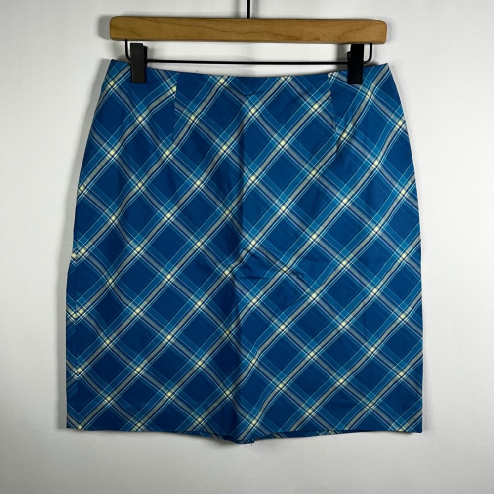 Vintage Talbots Petites Skirt Women 10 Blue Green Plaid 100%‎ Cotton A-Line Mini